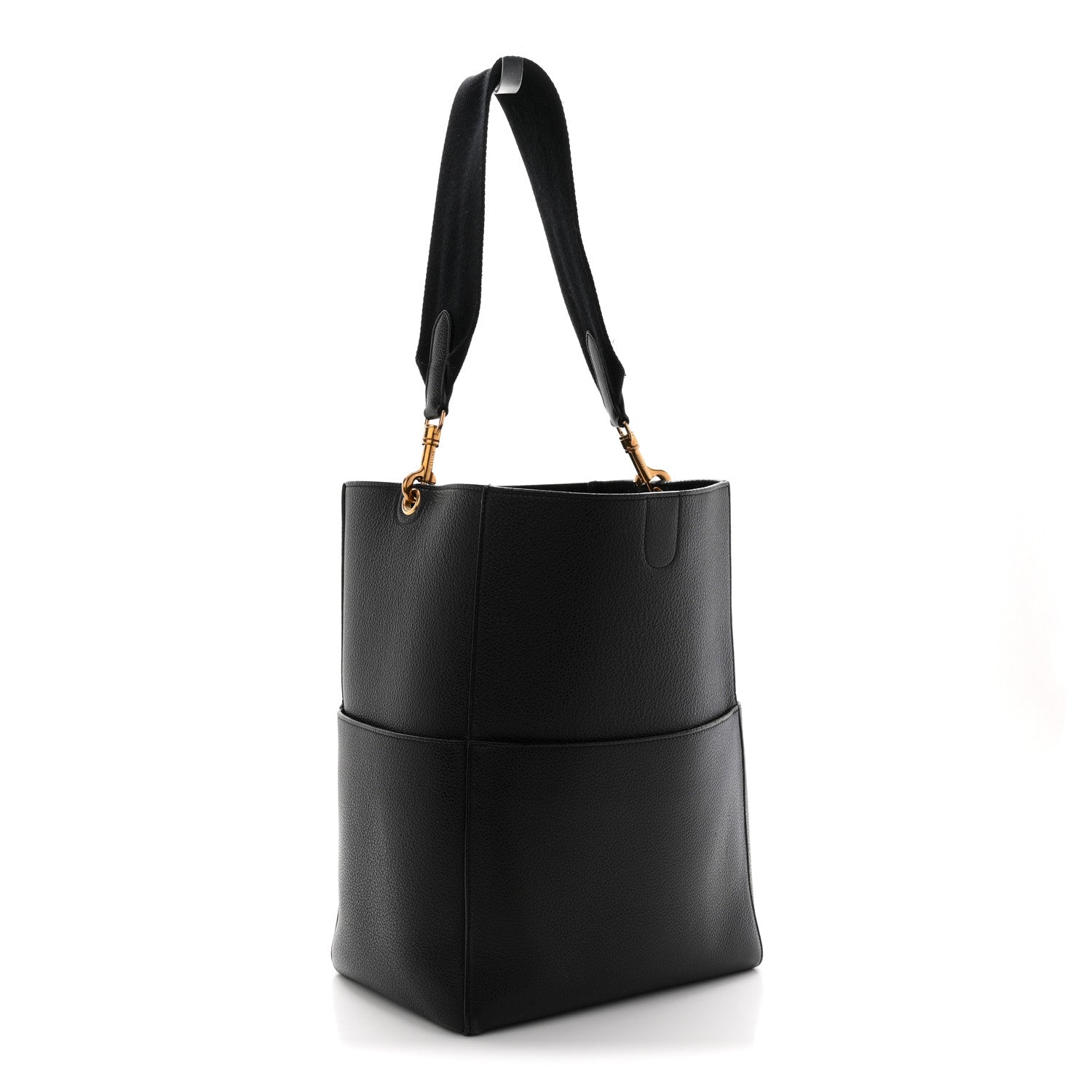Soft Grained Calfskin Sangle Bucket Bag Black