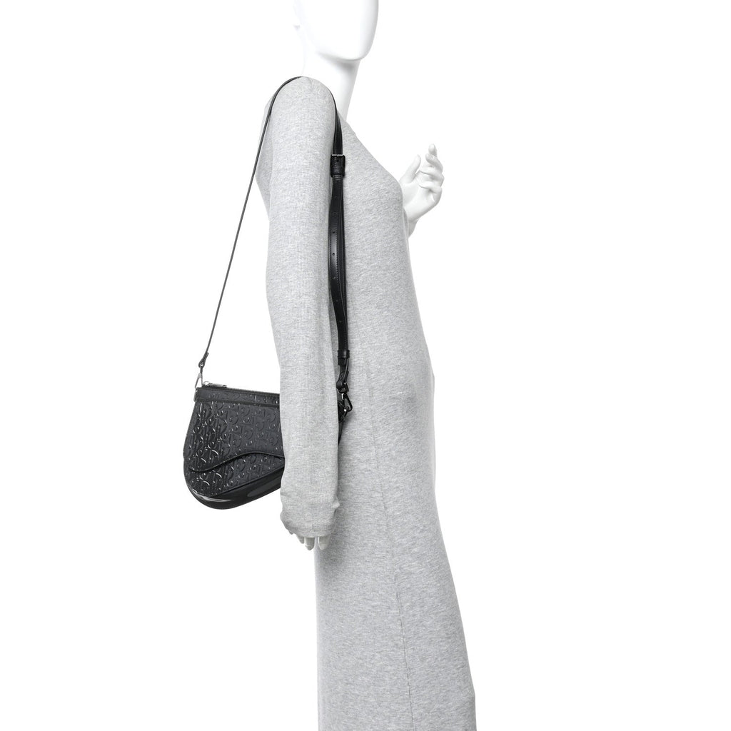 Patent Oblique Embossed Saddle Boxy Bag Black