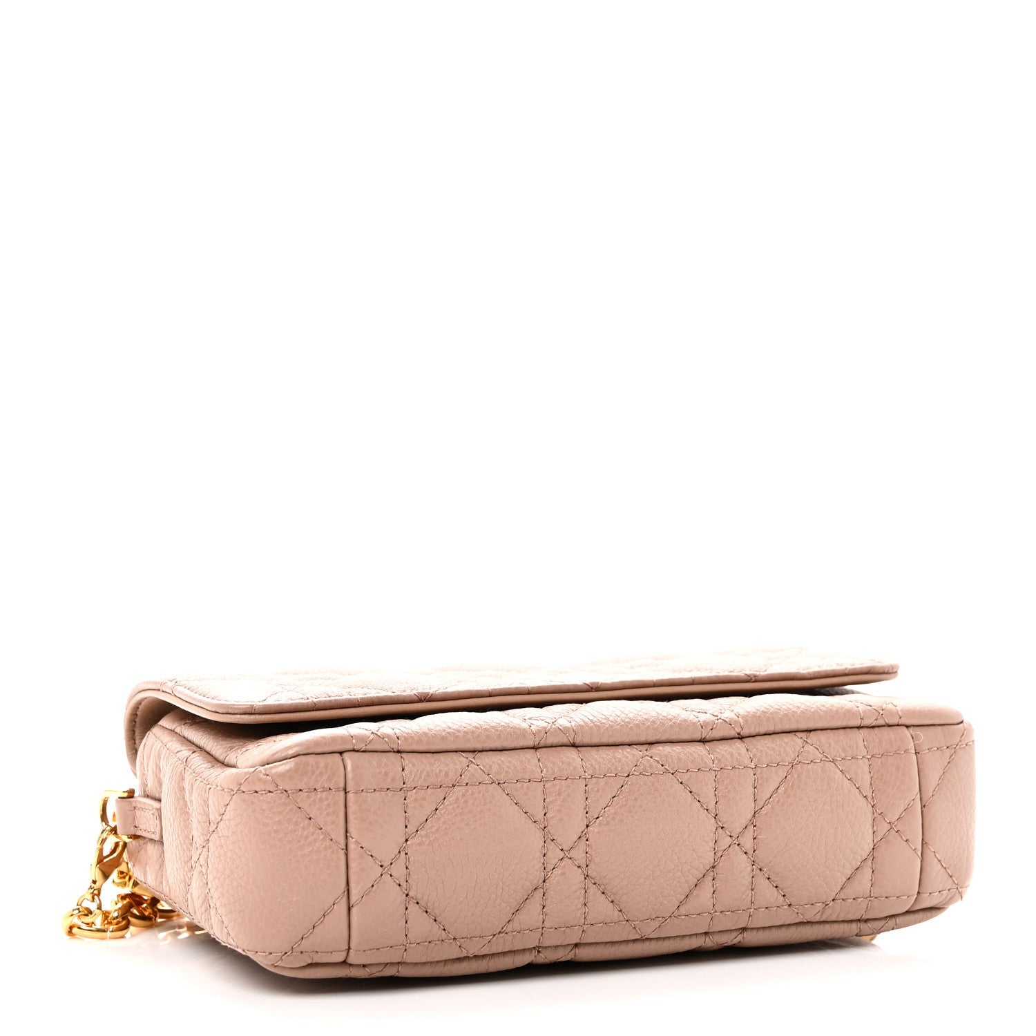 Supple Calfskin Cannage Caro Pouch with Chain Rose Des Vents