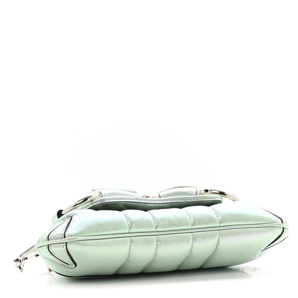 Iridescent Nappa Vertical Matelasse Medium Maxi Horsebit Chain Shoulder Bag Iridescent Salvy Green