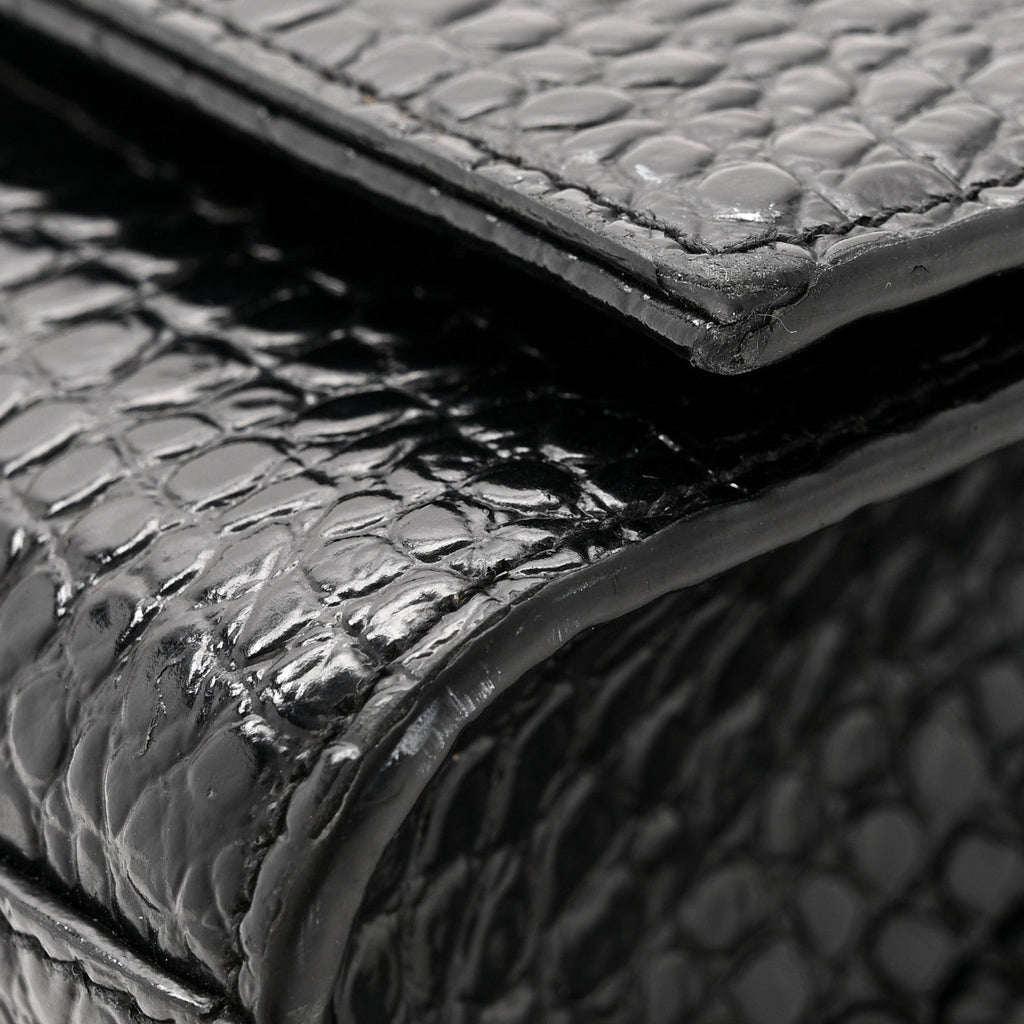Calfskin Crocodile Embossed Medium Classic Monogram Kate Tassel Satchel Black
