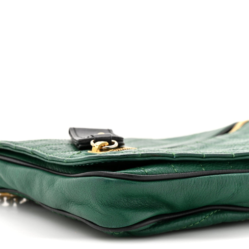 Calfskin Trophe Twist Pocket Shoulder Bag Emerald