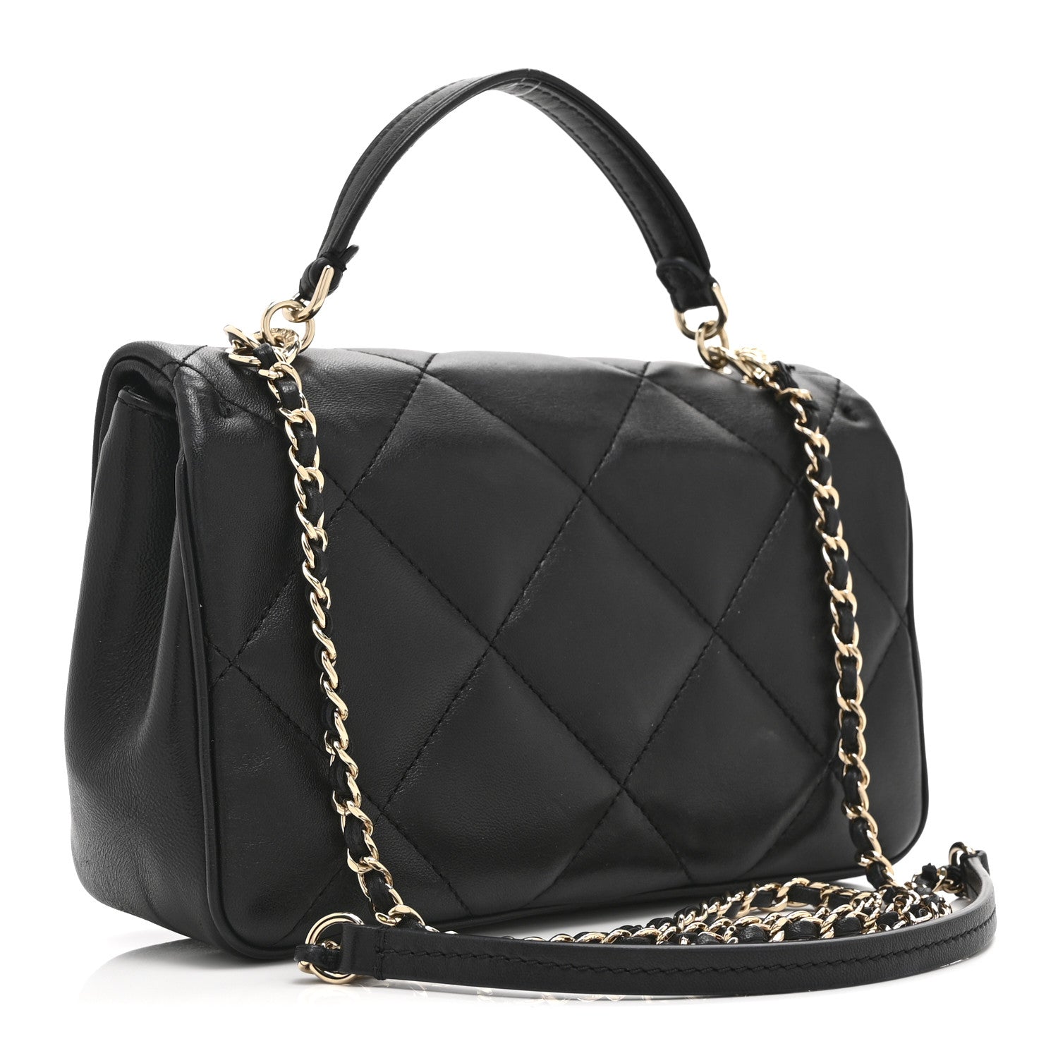 Lambskin Quilted Small Easy Carry Flap Black