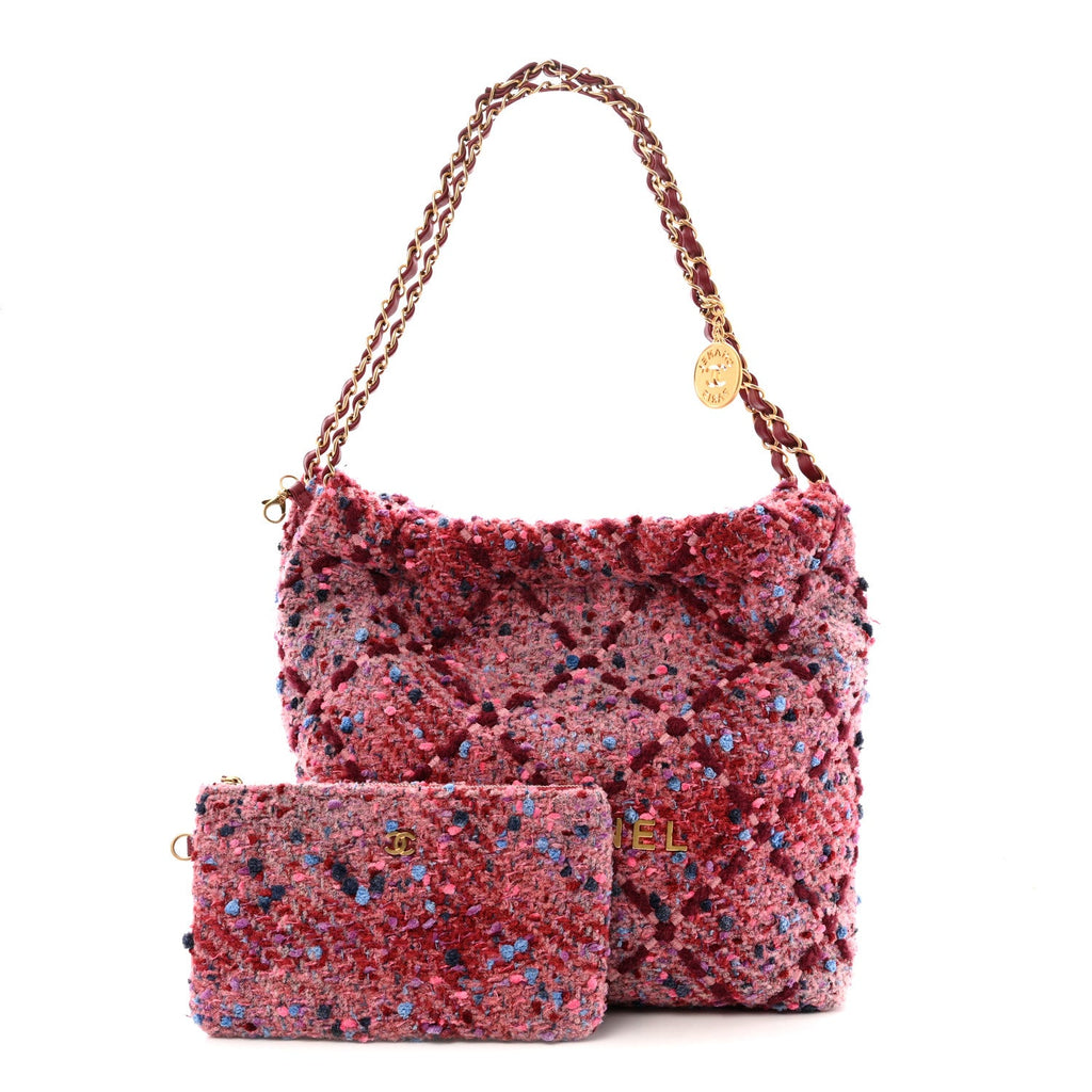 Tweed Quilted Chanel 22 Pink Burgundy
