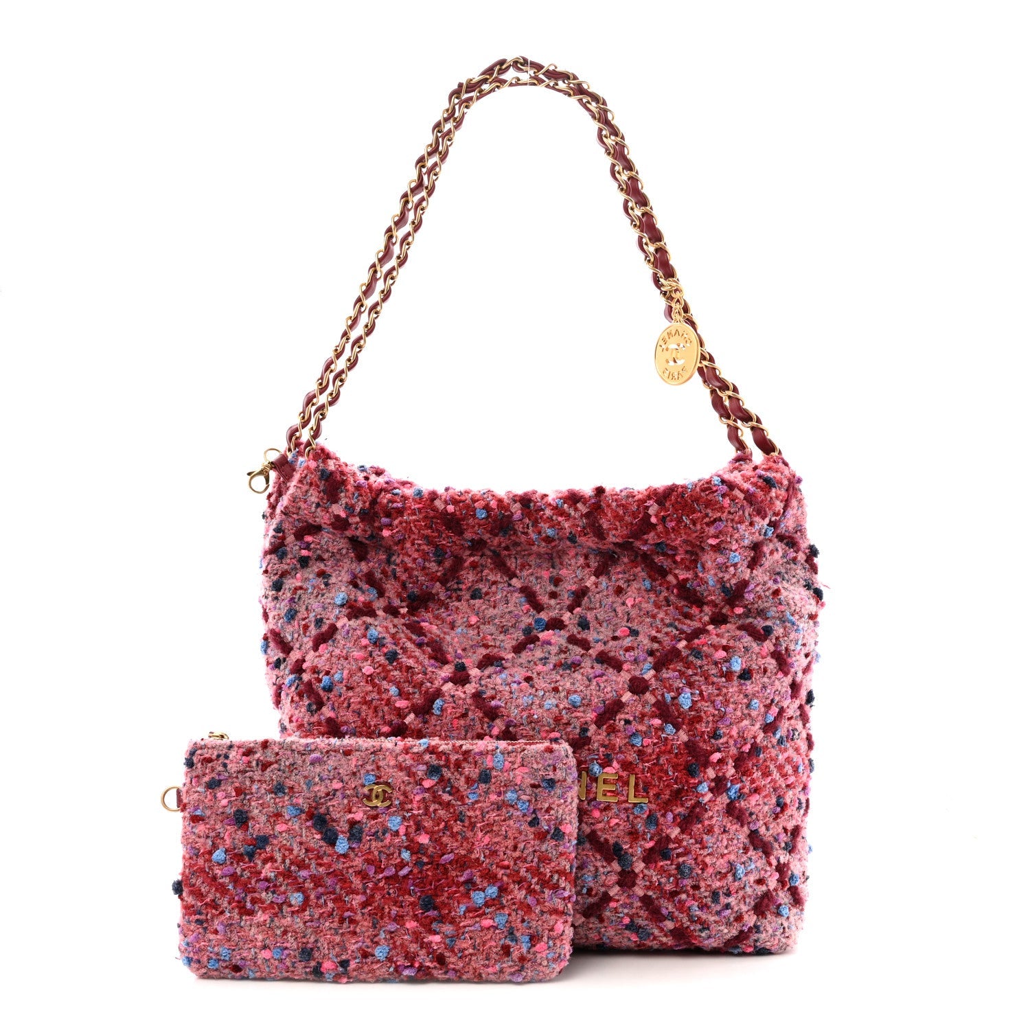 Tweed Quilted Chanel 22 Pink Burgundy