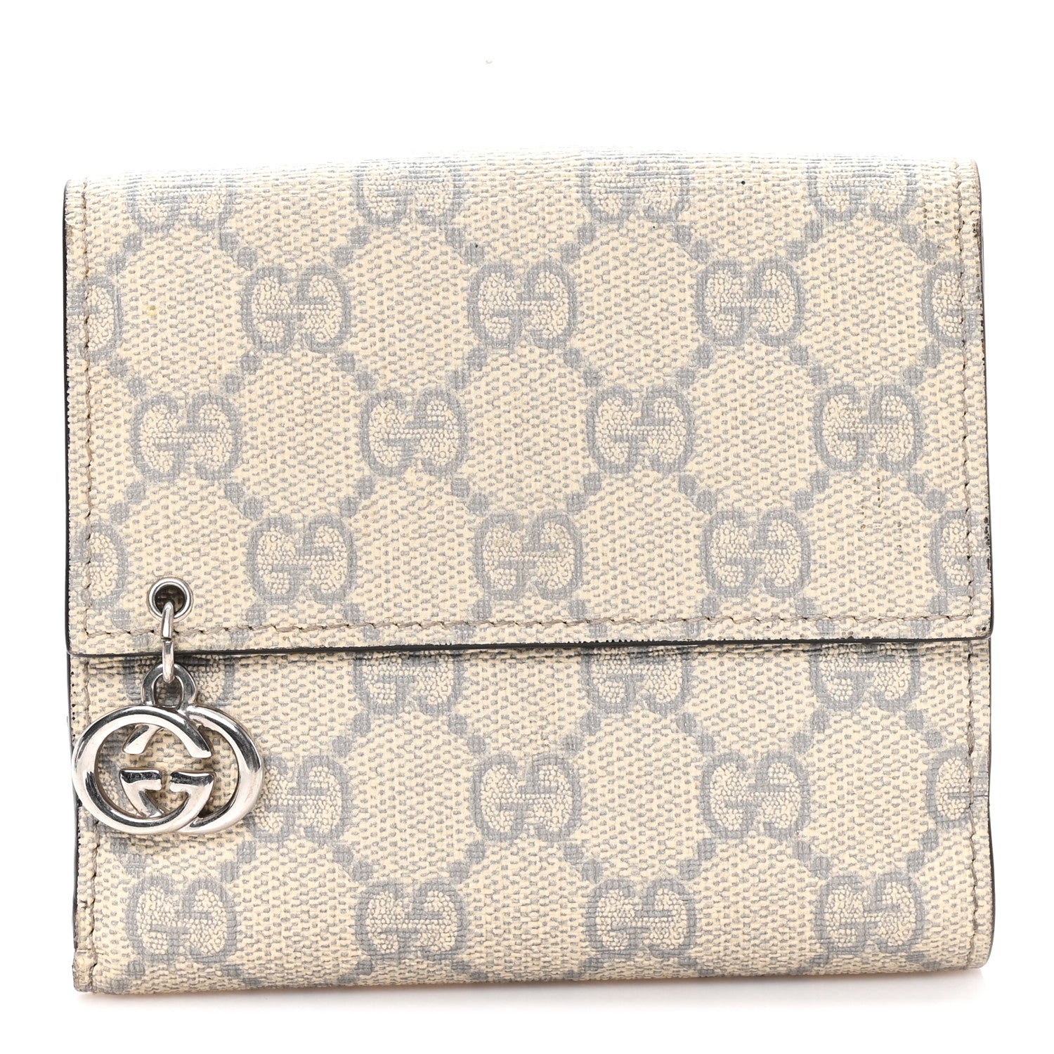 GG Supreme Monogram GG Pierce French Flap Wallet Ecru Grigio