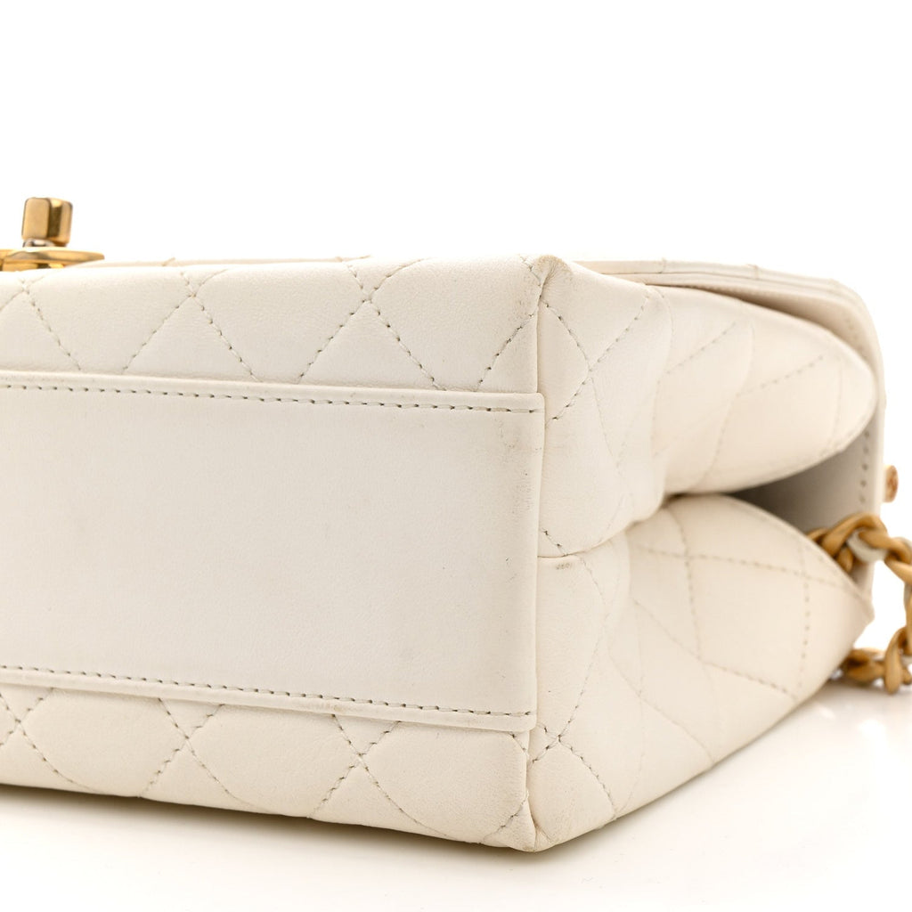Lambskin Quilted La Parisienne Top Handle Flap White