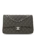 Caviar Quilted Medium Double Flap Dark Grey