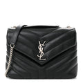 Calfskin Y Quilted Monogram Small Loulou Chain Satchel Black