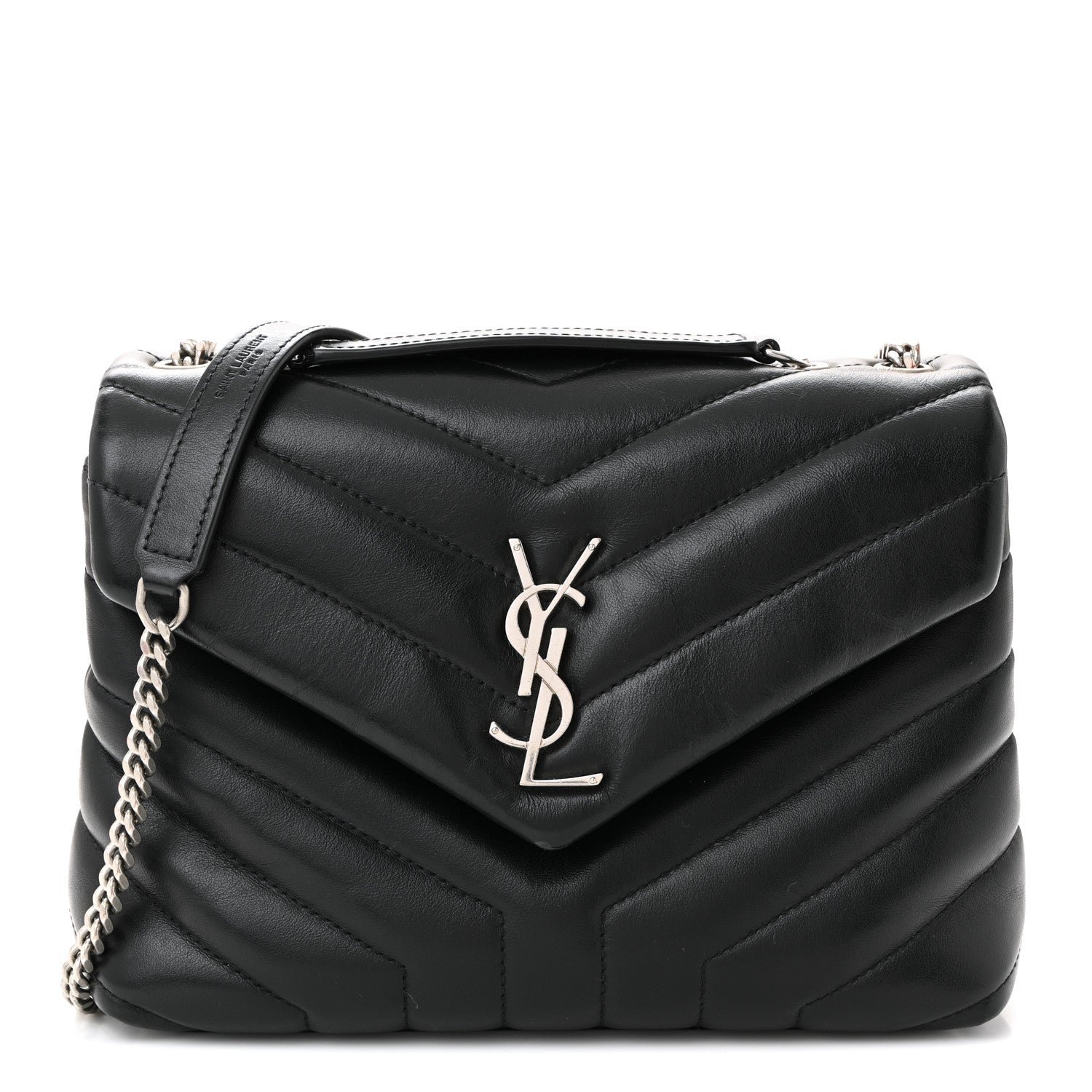 Calfskin Y Quilted Monogram Small Loulou Chain Satchel Black