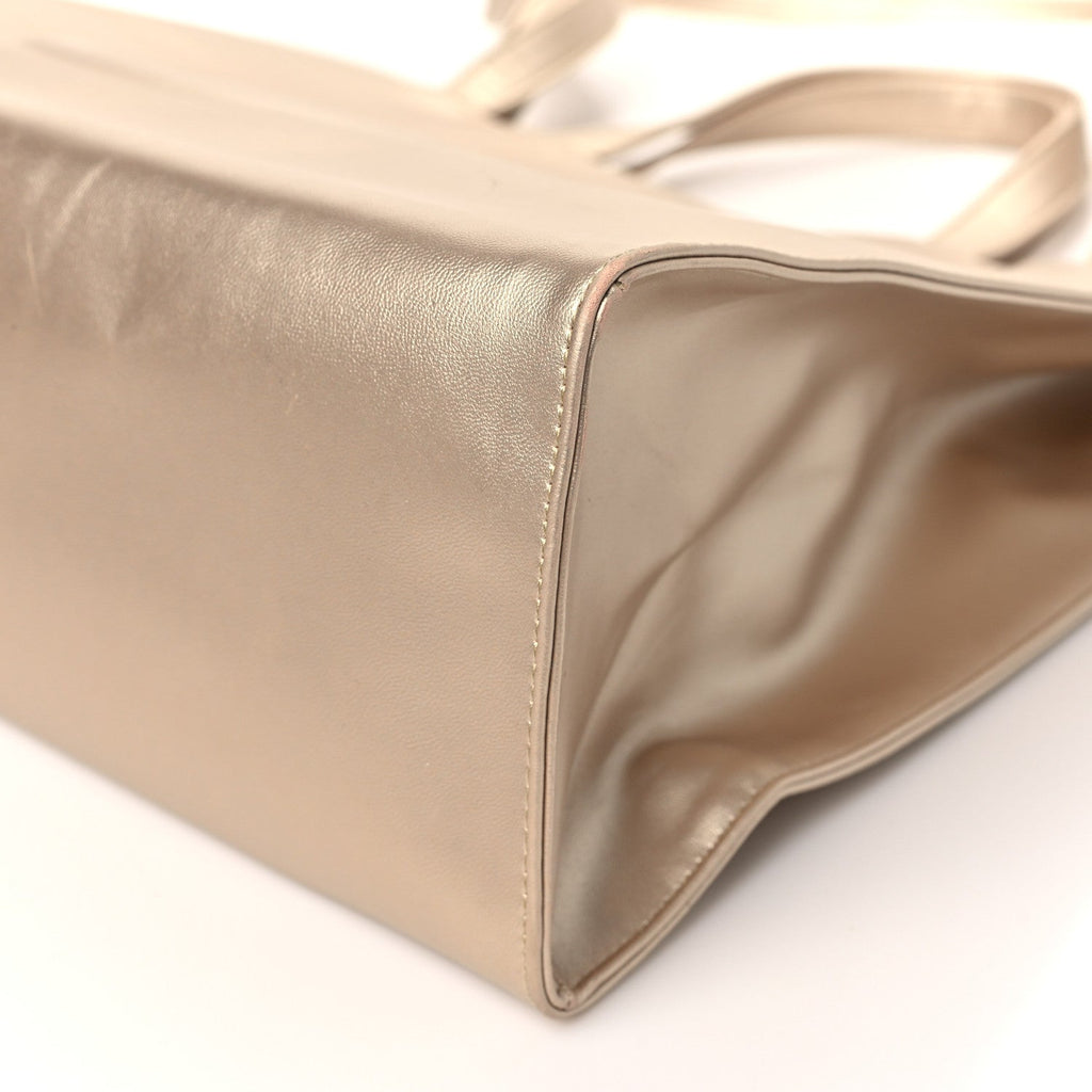 Metallic Vegan Leather Medium Shopping Bag Gold