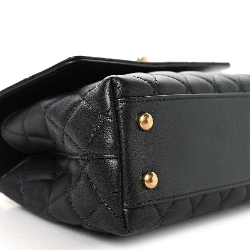 Calfskin Strass Quilted Mini Coco Handle Flap Dark Silver