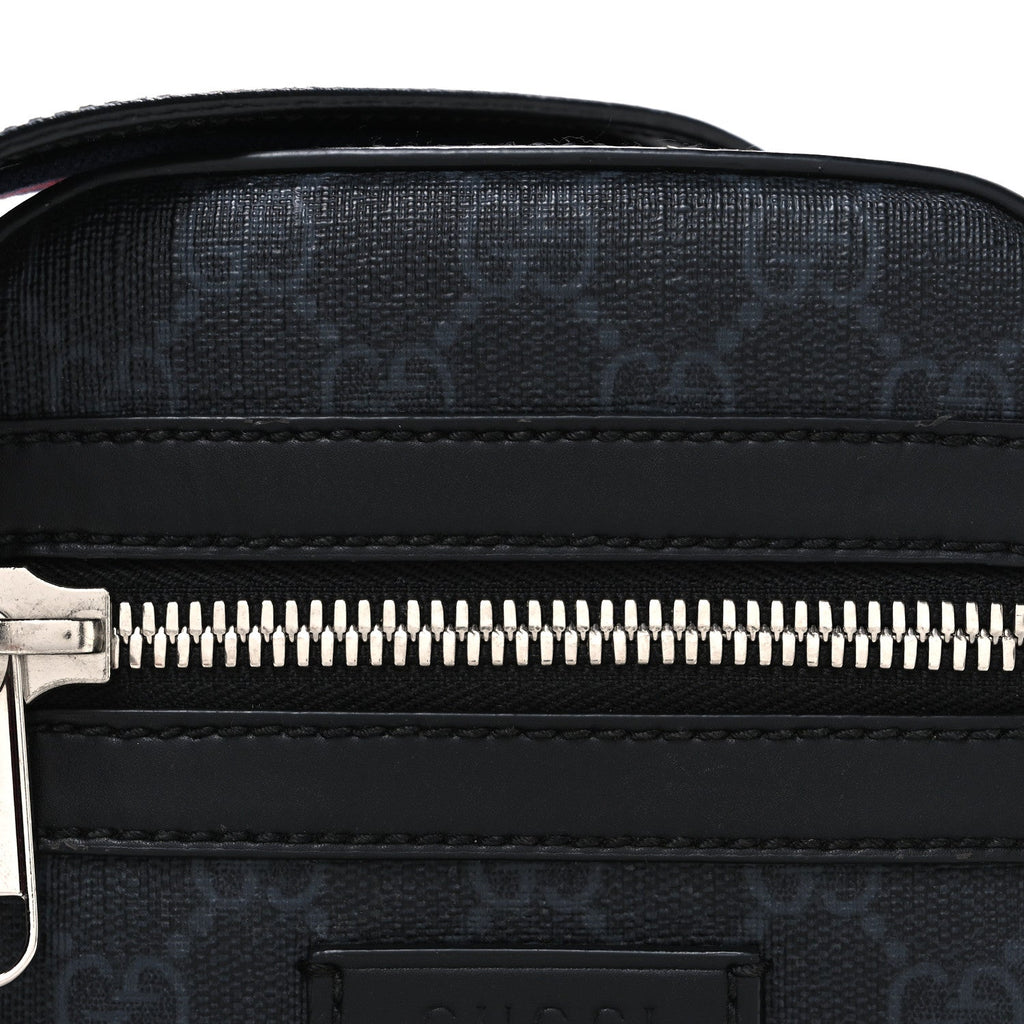 GG Supreme Monogram Appia Calfskin Web Small Camera Messenger Bag Black Grey