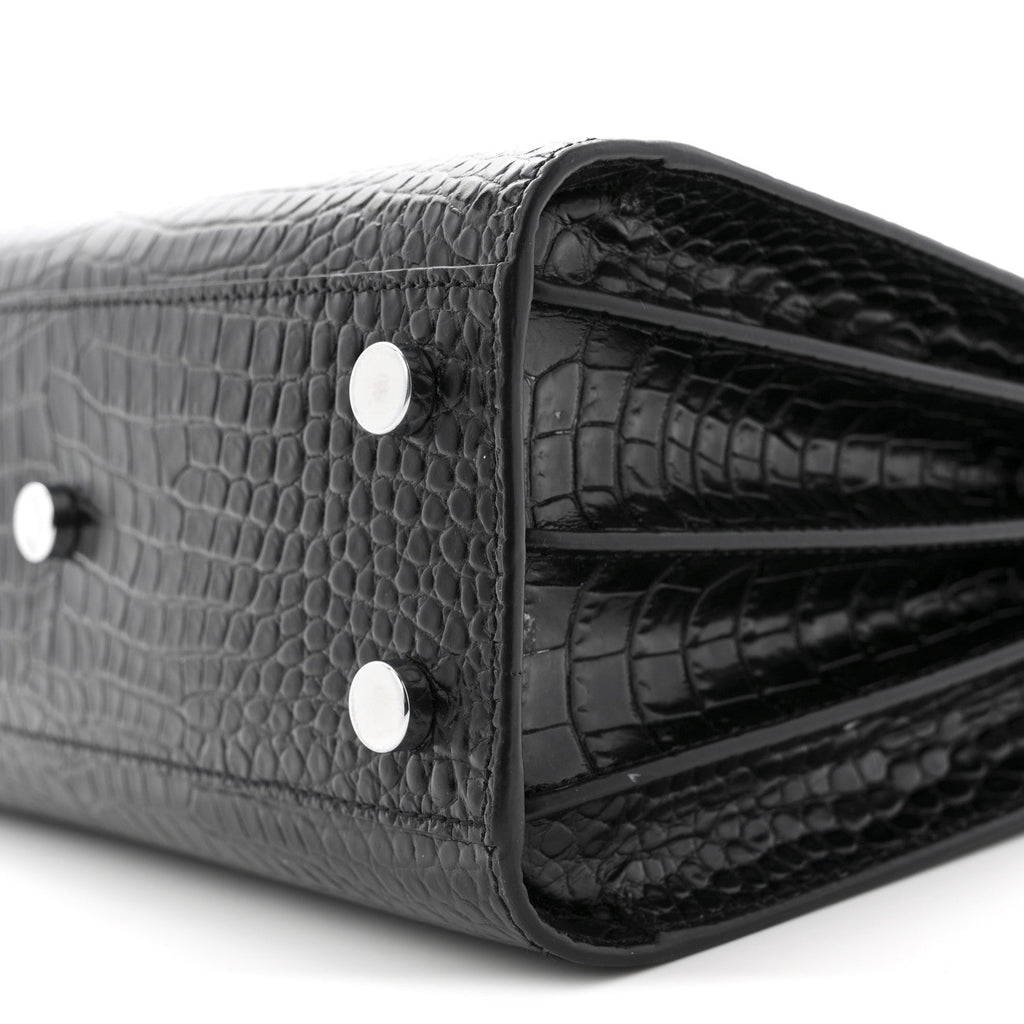 Calfskin Crocodile Embossed Nano Sac De Jour Black