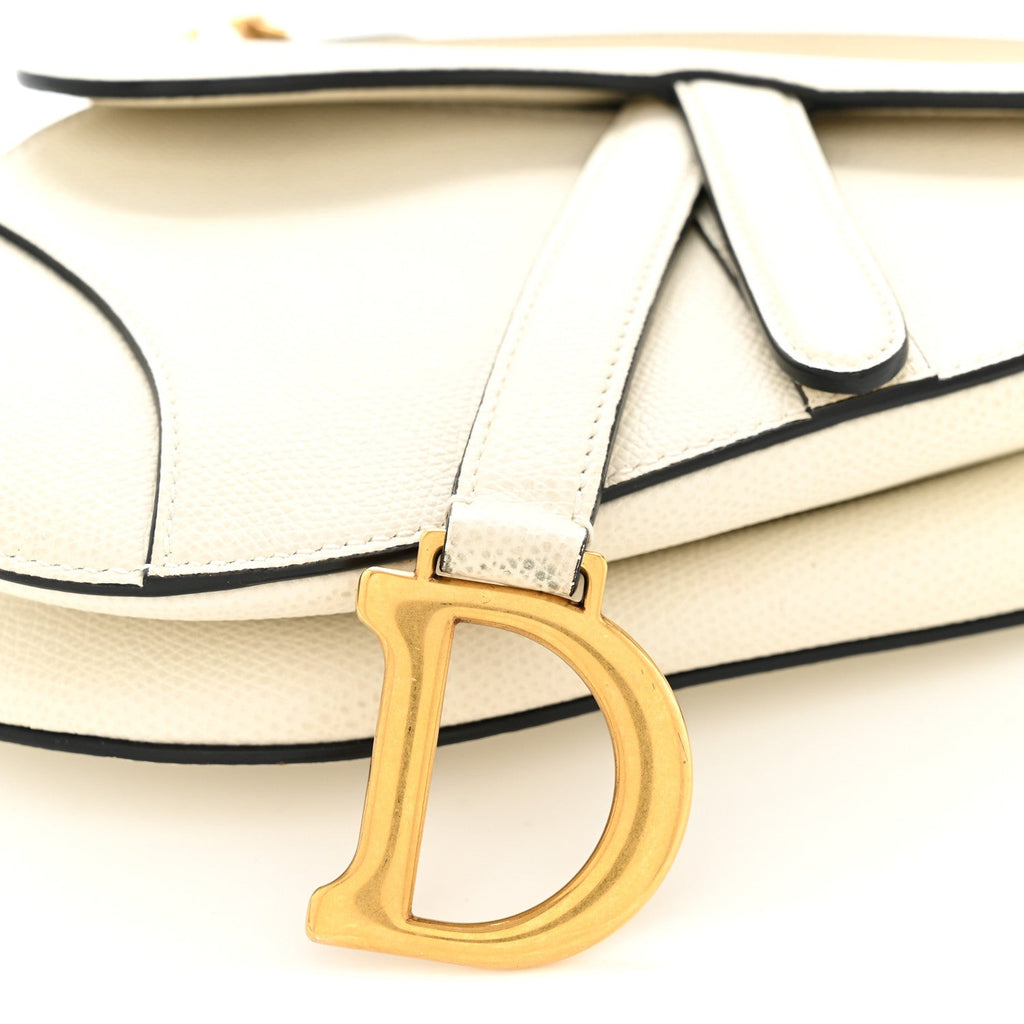 Grained Calfskin Mini Saddle Bag White