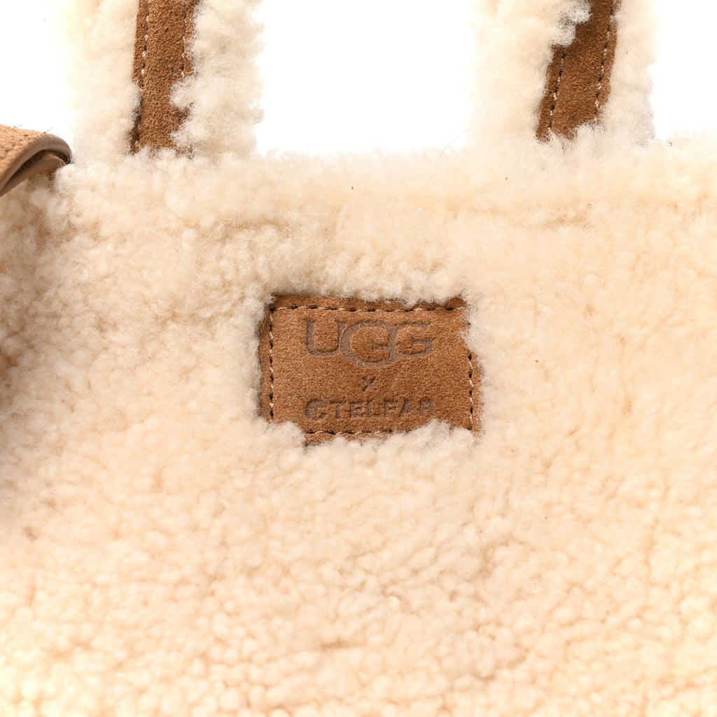 X UGG Suede Shearling Reverse Small Shopping Bag Natural