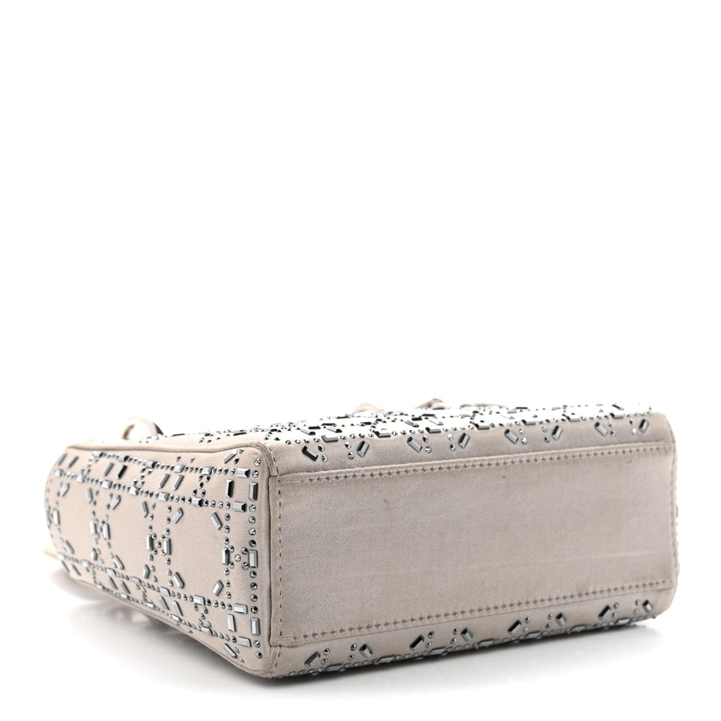 Satin Crystal Cannage Mini Lady Dior Gray