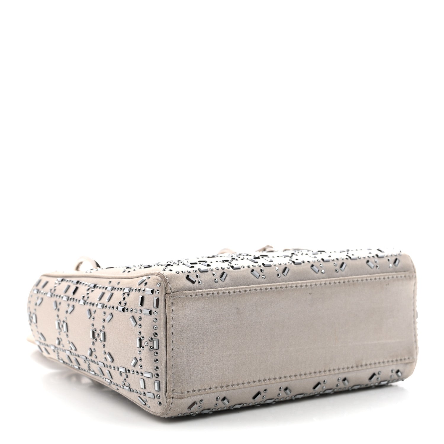 Satin Crystal Cannage Mini Lady Dior Gray