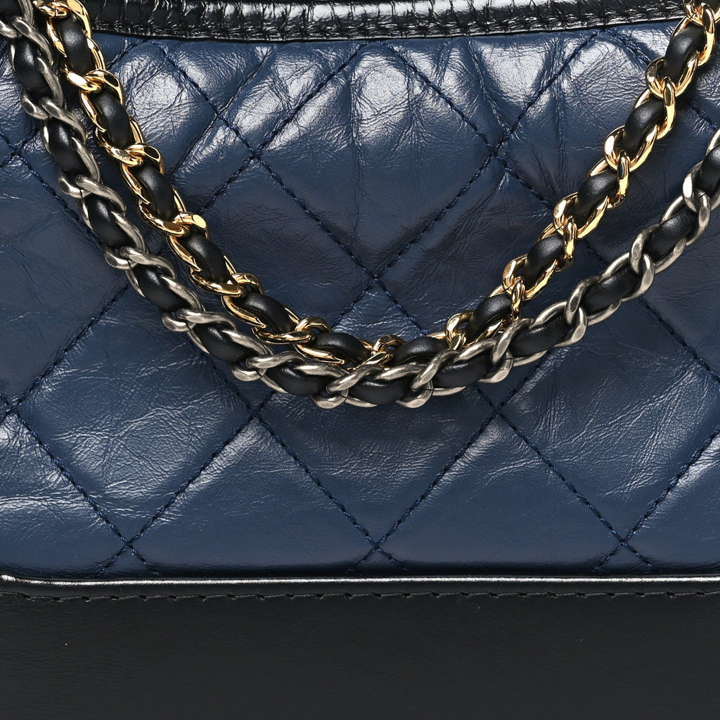 Aged Calfskin Quilted Small Gabrielle Hobo Dark Grey