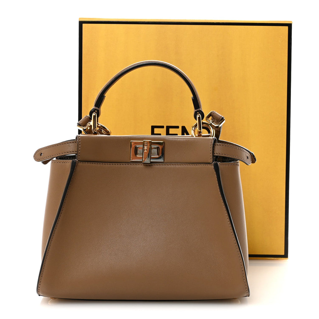 Vitello Seta Fabric Jacquard FF 1974 Mini Peekaboo Iconic Satchel Sand Tobacco Moro