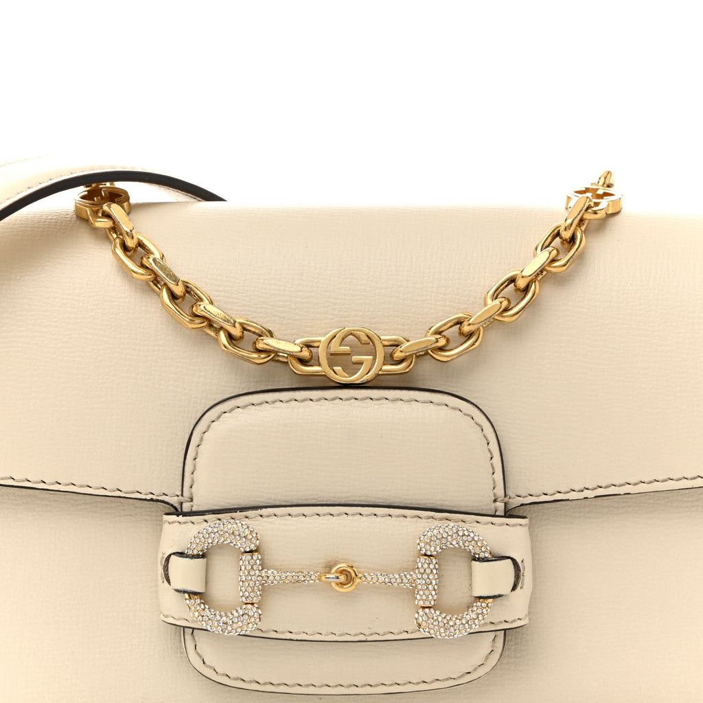 Azalea Calfskin Crystal Small Horsebit 1955 Chain Shoulder Bag White