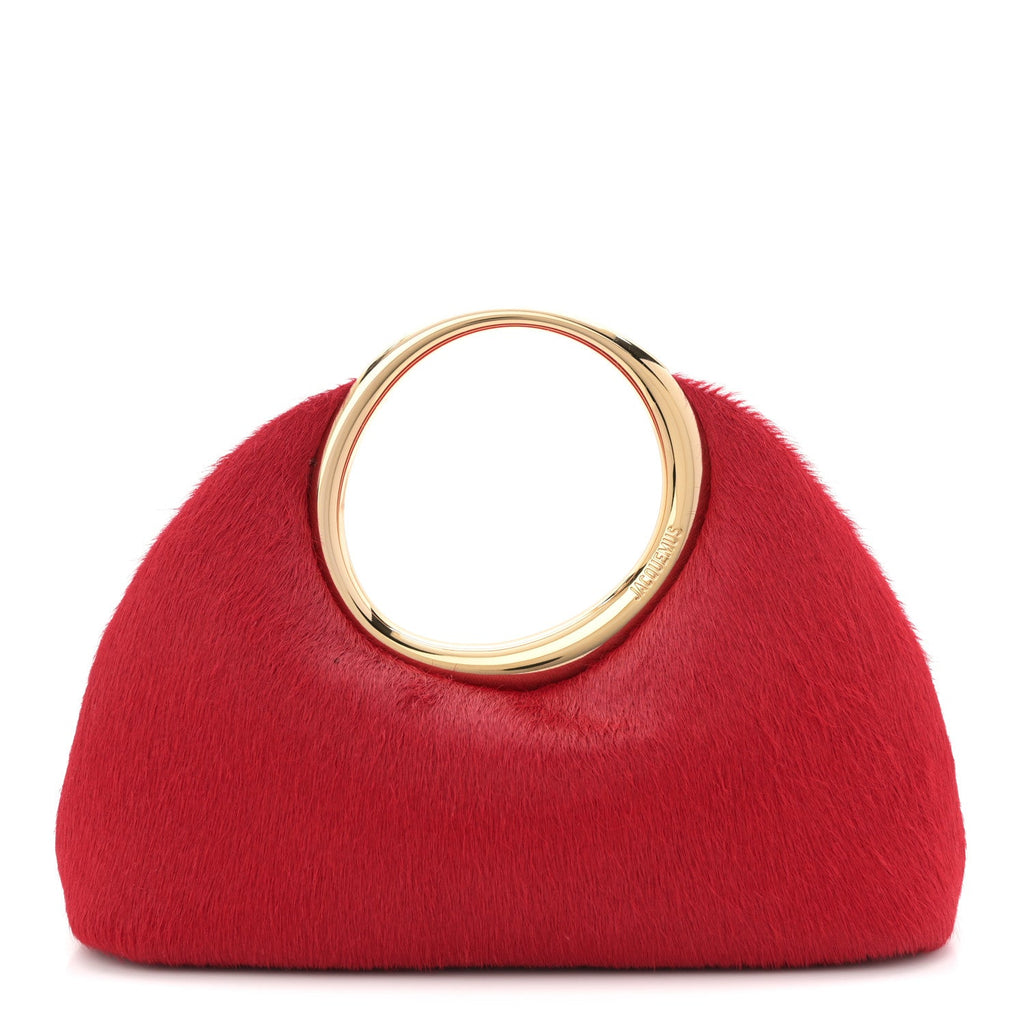 Pony Hair Le Petit Calino Ring Top Handle Bag Red