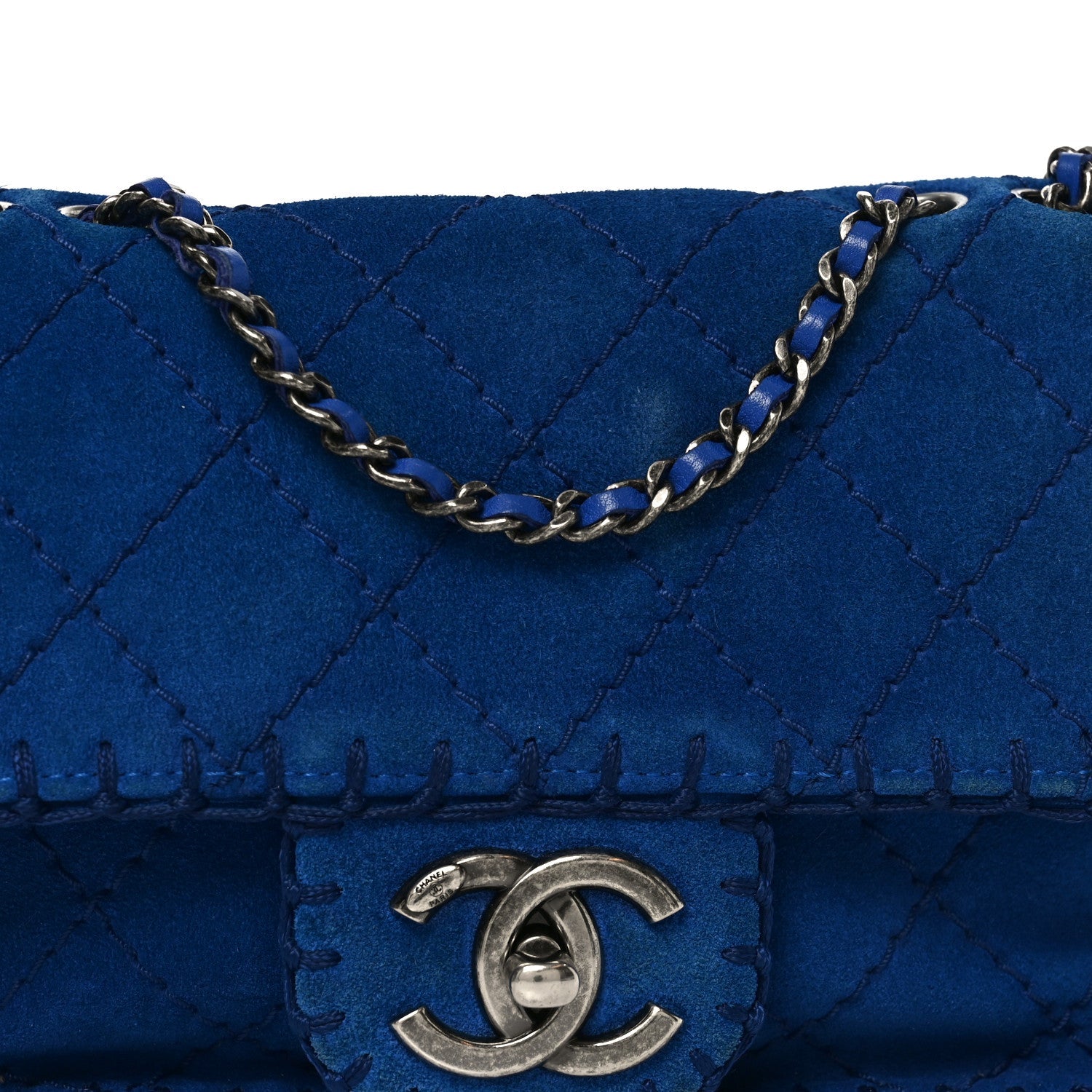Suede Quilted Whipstitch Mini Flap Blue