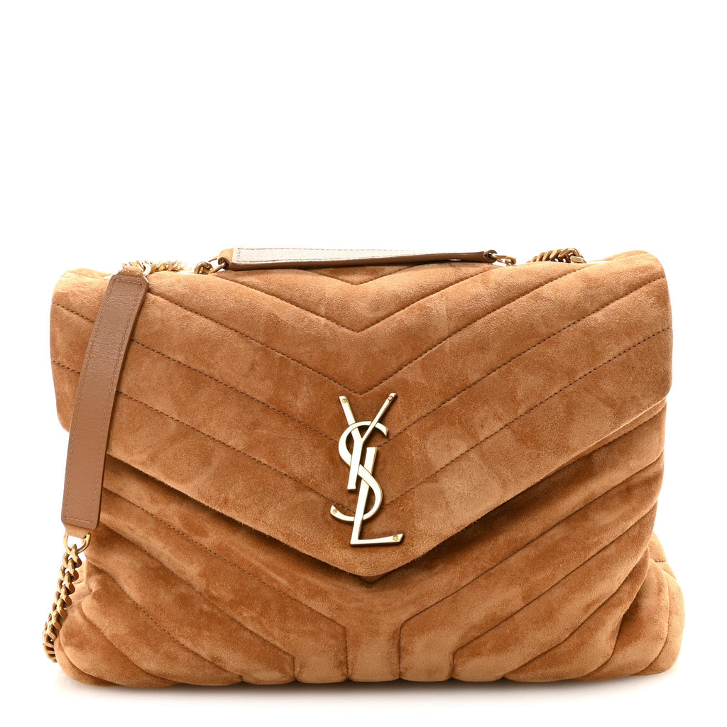 Suede Y Quilted Monogram Medium Loulou Chain Satchel Cinnamon