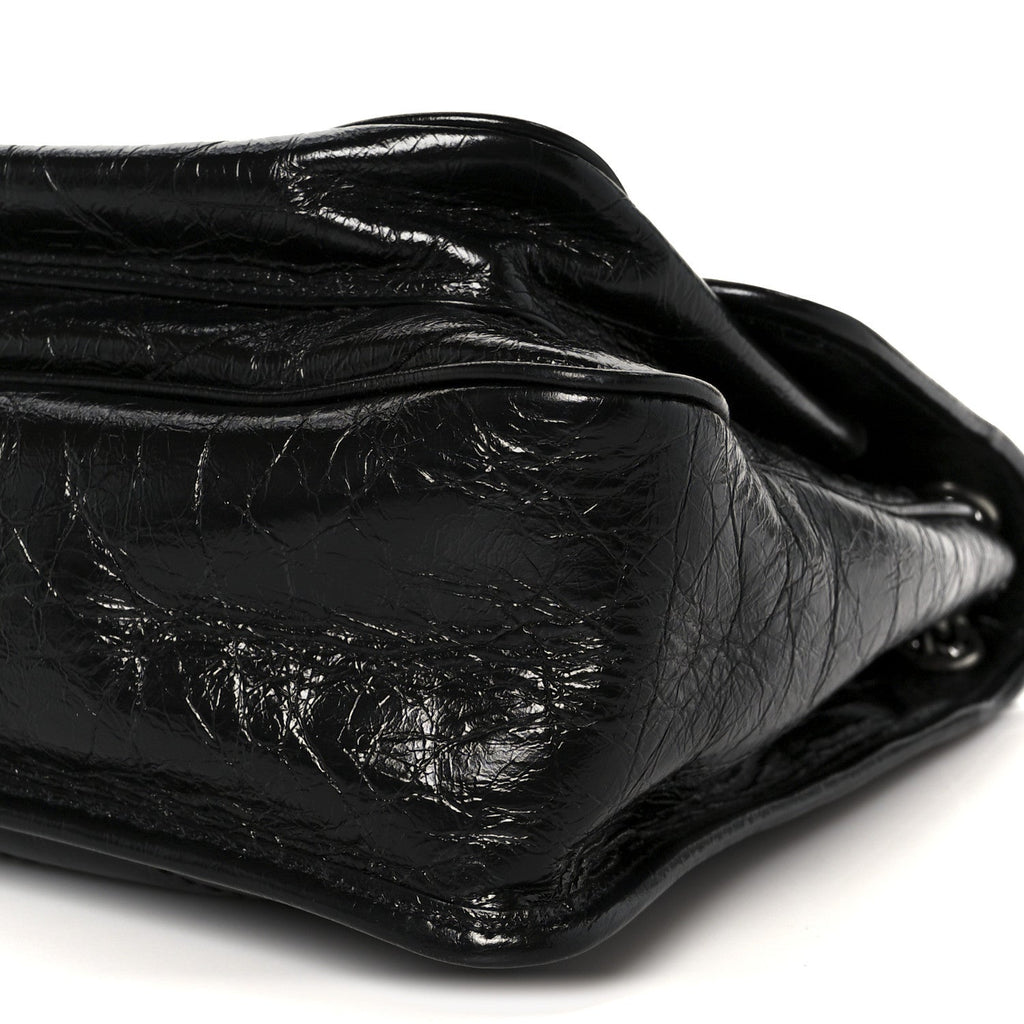 Crinkled Calfskin Matelasse Monogram Large Niki Chain Satchel Black