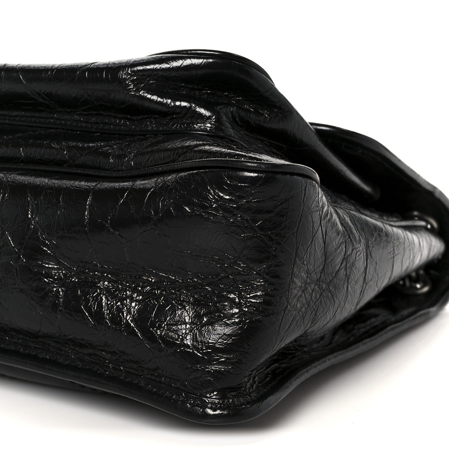 Crinkled Calfskin Matelasse Monogram Large Niki Chain Satchel Black