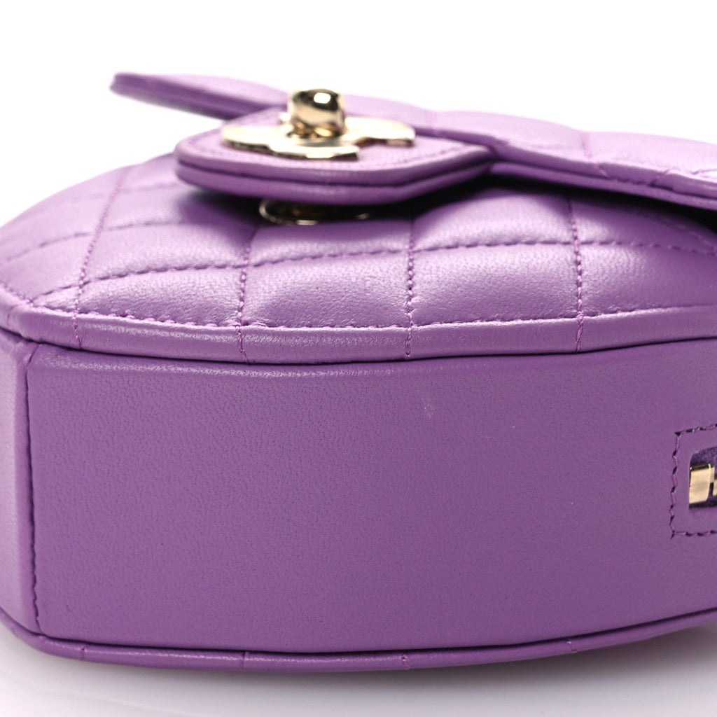 Lambskin Quilted CC In Love Heart Clutch With Chain Purple