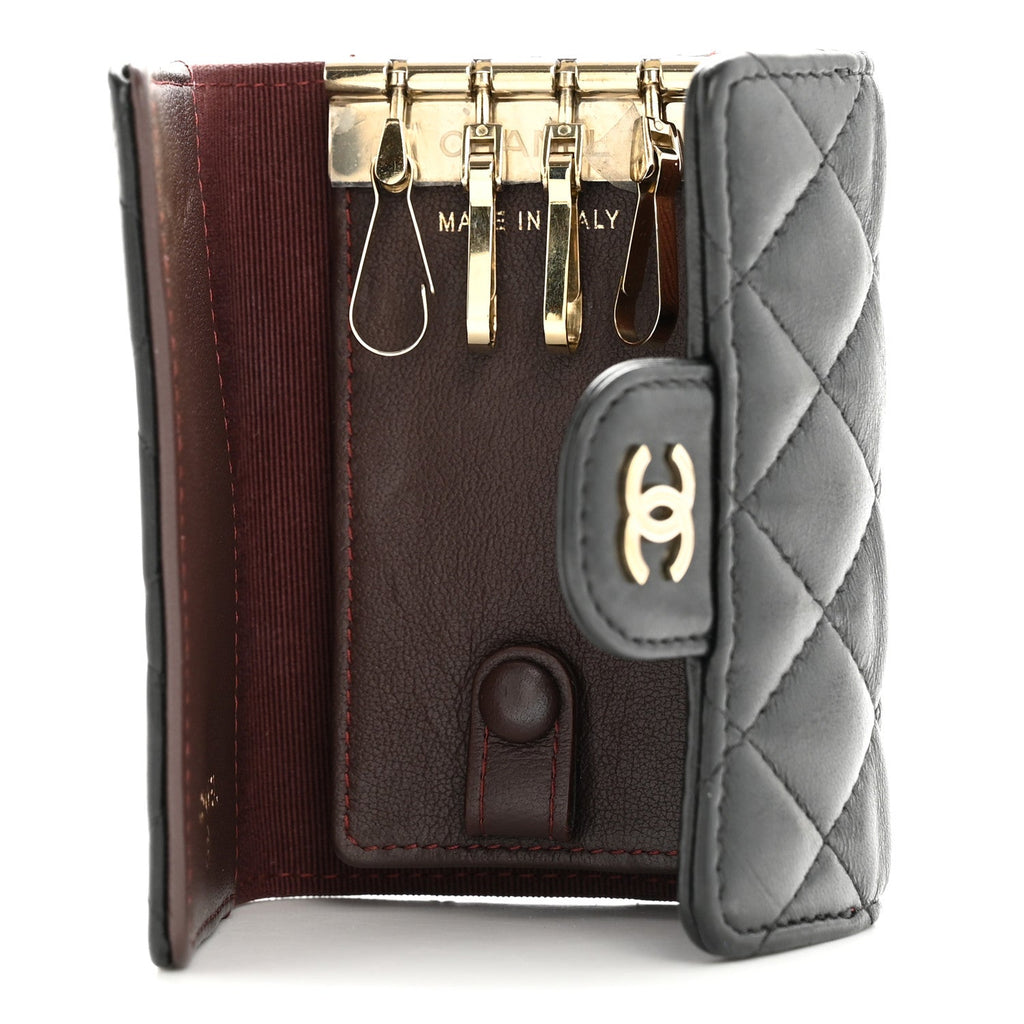 Lambskin Quilted Classic 4 Key Holder Wallet Black