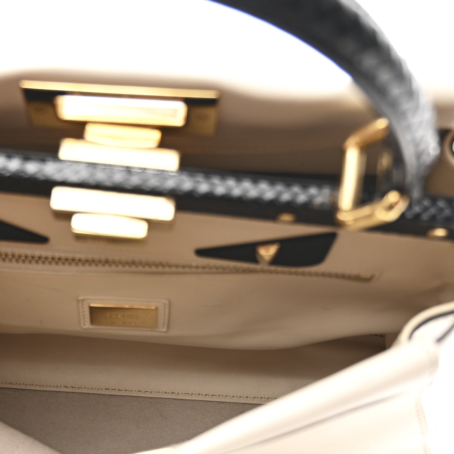 Vitello Seta Snakeskin Monster Eyes Medium Peekaboo Iconic Satchel  Amido Sand Black