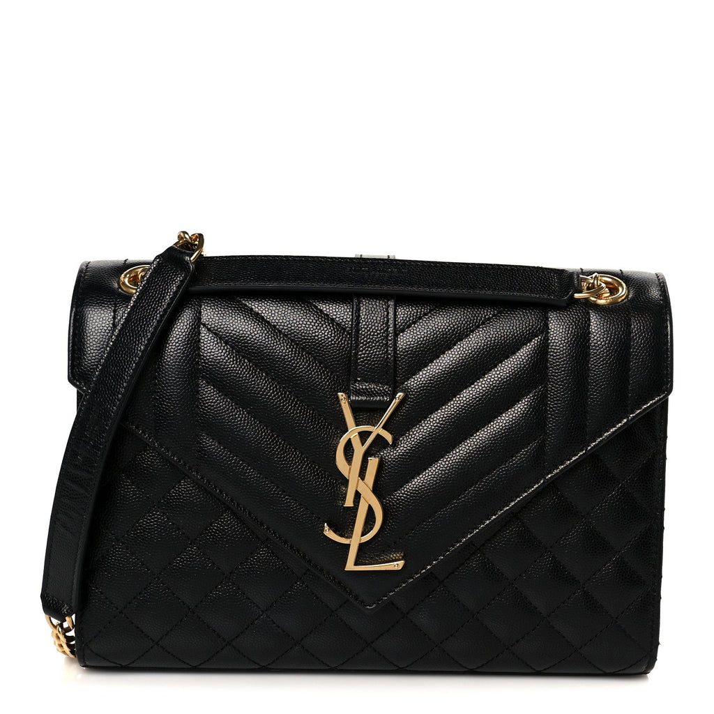 Grain De Poudre Textured Mixed Matelasse Triquilt Medium Monogram Satchel Black