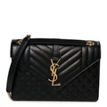 Grain De Poudre Textured Mixed Matelasse Triquilt Medium Monogram Satchel Black