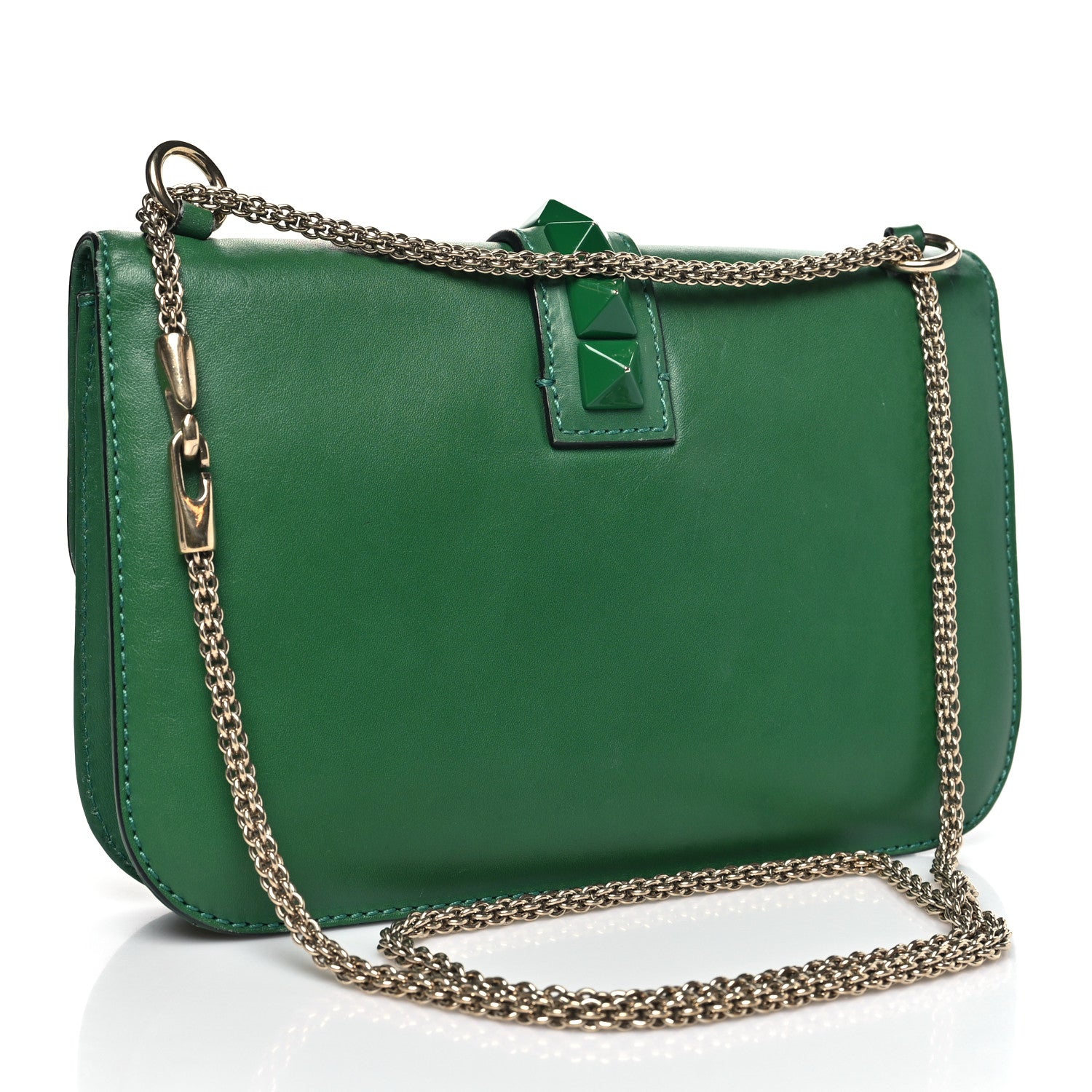 Vitello Medium Glam Lock Rockstud Flap Pop Green