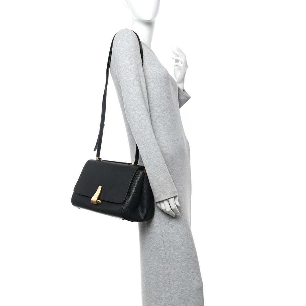 Textured Calfskin Small BV Angle Shoulder Bag Black