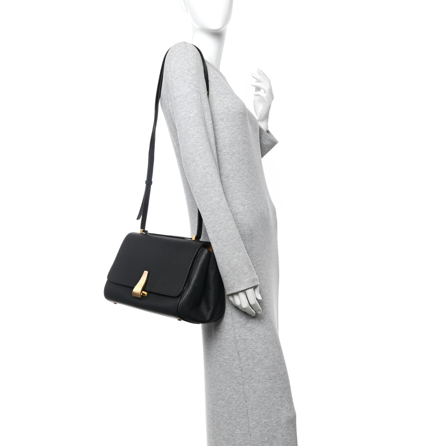 Textured Calfskin Small BV Angle Shoulder Bag Black