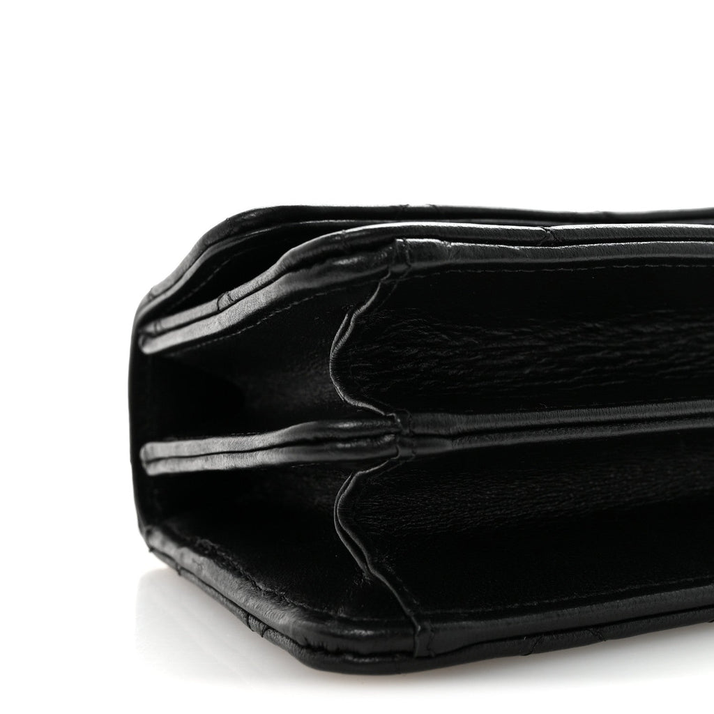 Lambskin Quilted Chain Top Handle Clutch With Chain Black