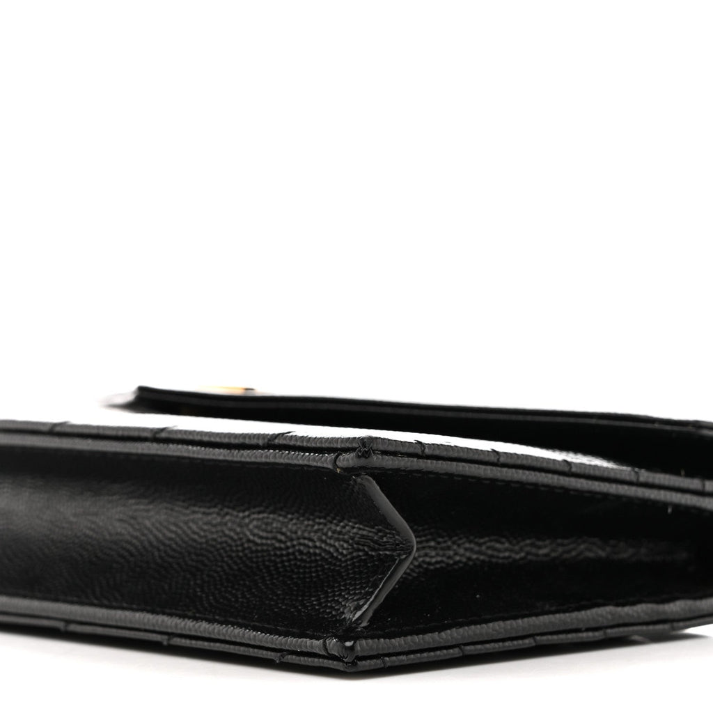 Grain De Poudre Matelasse Chevron Monogram Envelope Chain Wallet Black