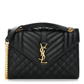 Grain De Poudre Textured Mixed Matelasse Triquilt Medium Monogram Satchel Black
