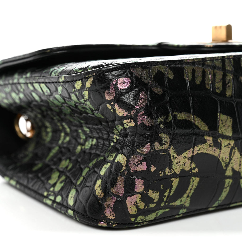 Calfskin Crocodile Embossed Graffiti 2.55 Mini Cocodile Reissue Flap Black Pink