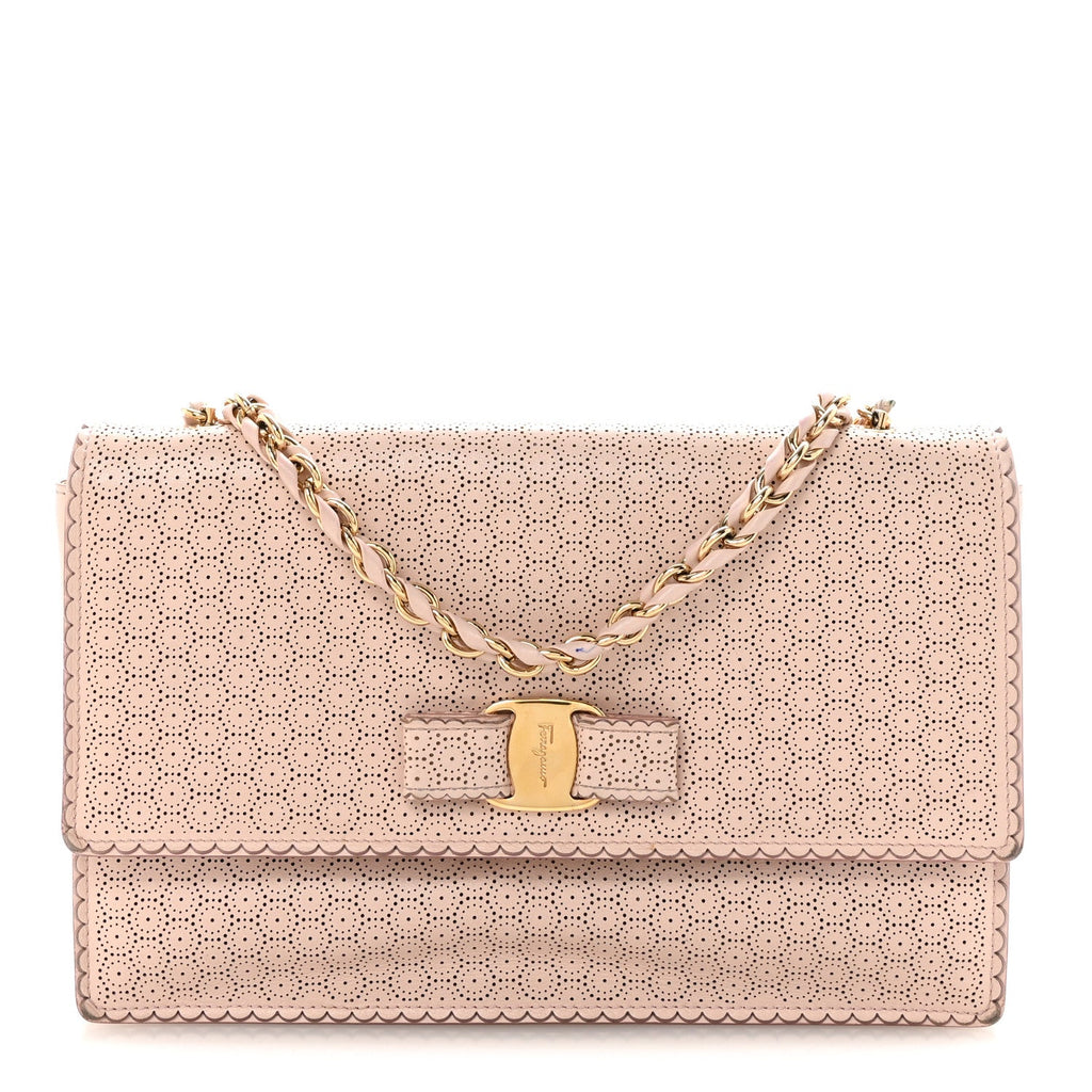 Perforated Calfskin Ginny Bow Crossbody Bag Light Pink