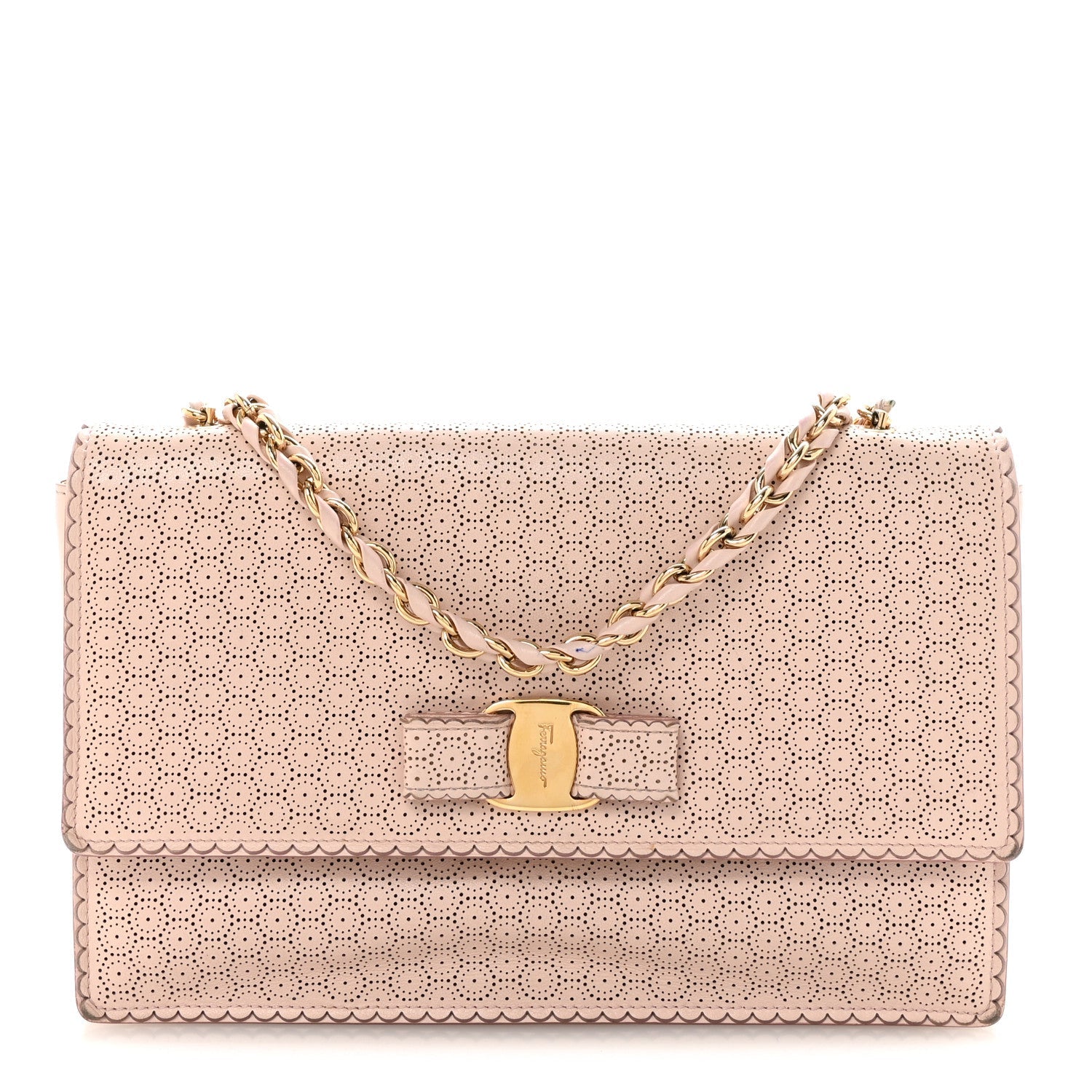 Perforated Calfskin Ginny Bow Crossbody Bag Light Pink