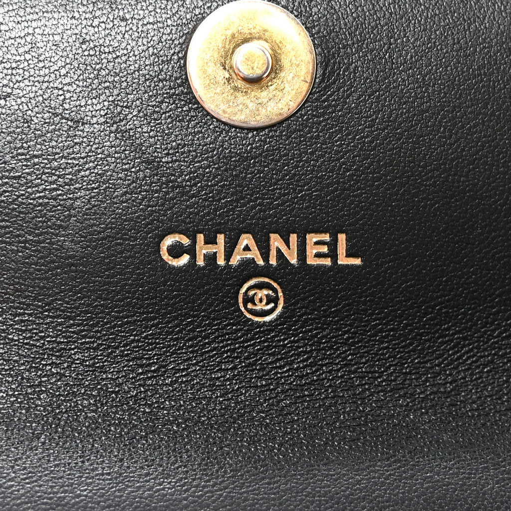 Lambskin Quilted Chain Top Handle Clutch With Chain Black