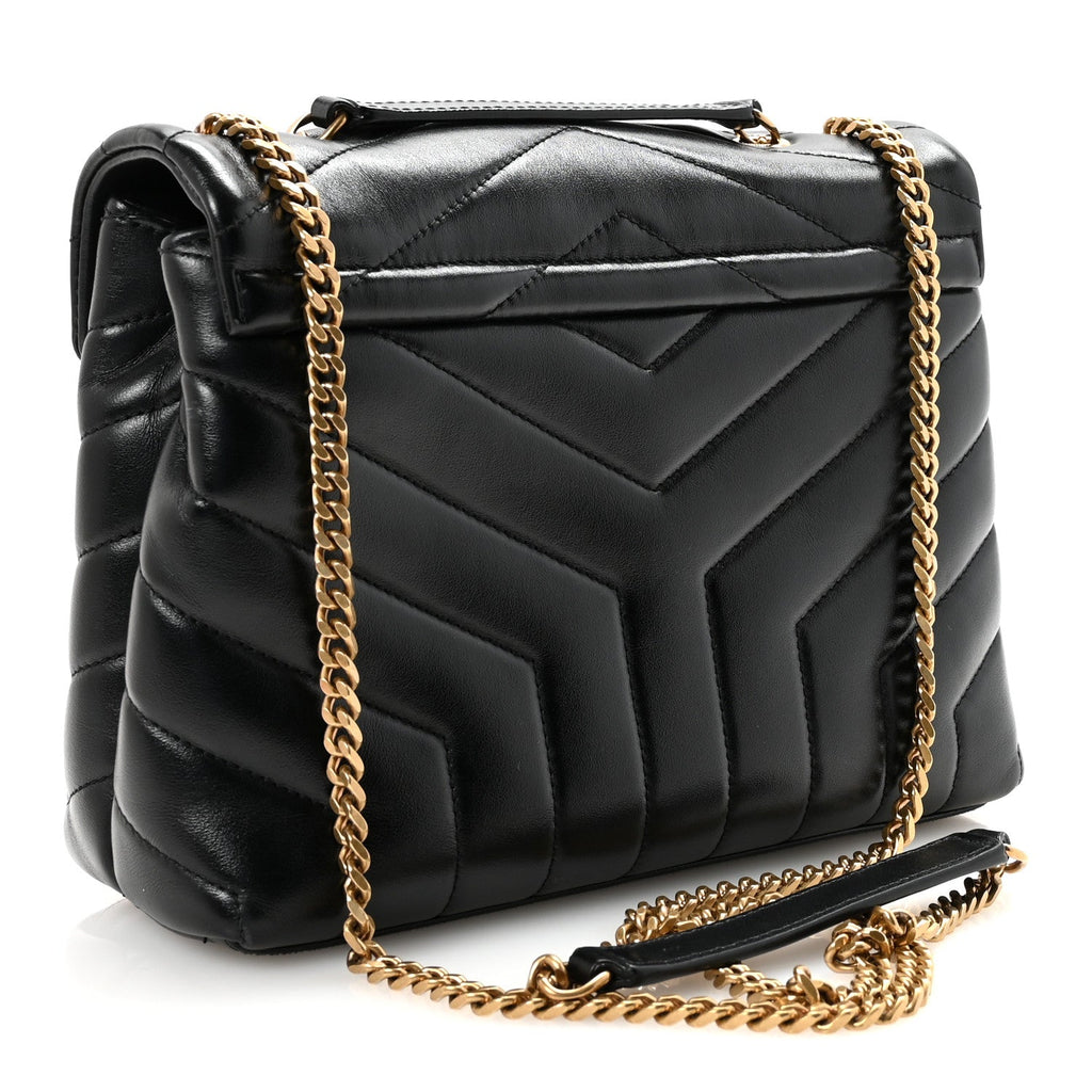 Calfskin Y Quilted Monogram Small Loulou Chain Satchel Black