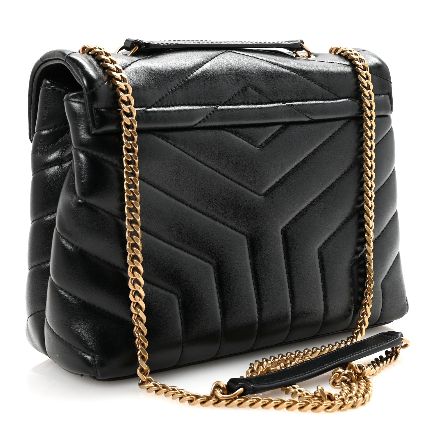 Calfskin Y Quilted Monogram Small Loulou Chain Satchel Black