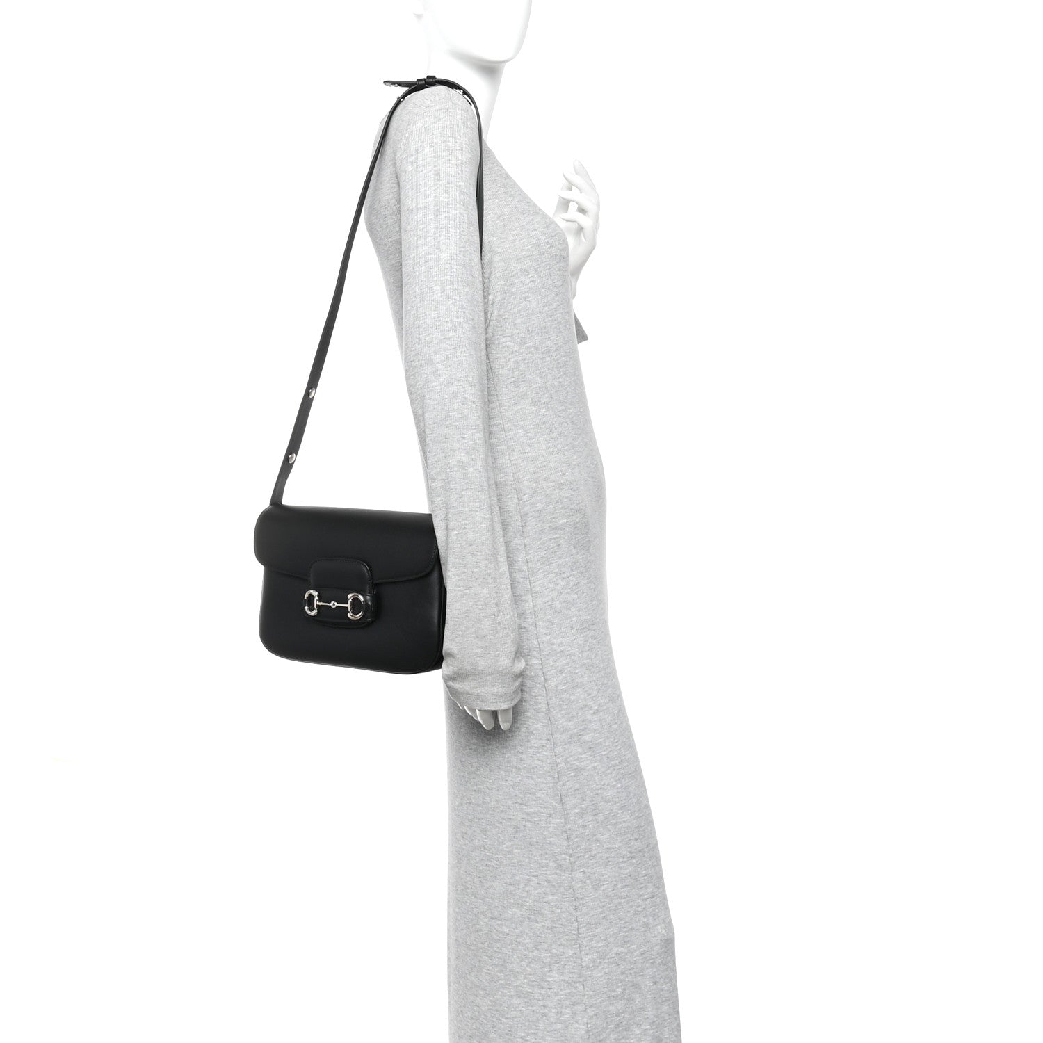 Ciny Lux Calfskin Horsebit 1955 Soft Small Shoulder Bag Black