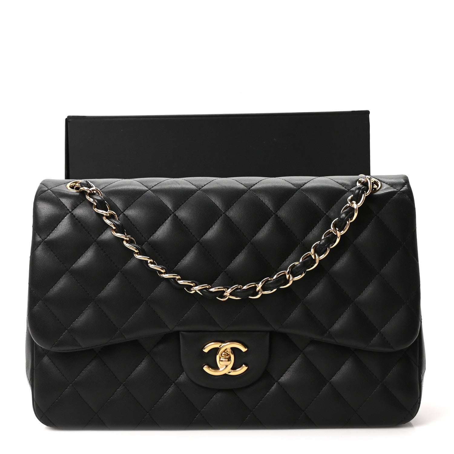Lambskin Quilted Jumbo Double Flap Black