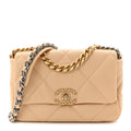 Shiny Goatskin Quilted Medium Chanel 19 Flap Beige
